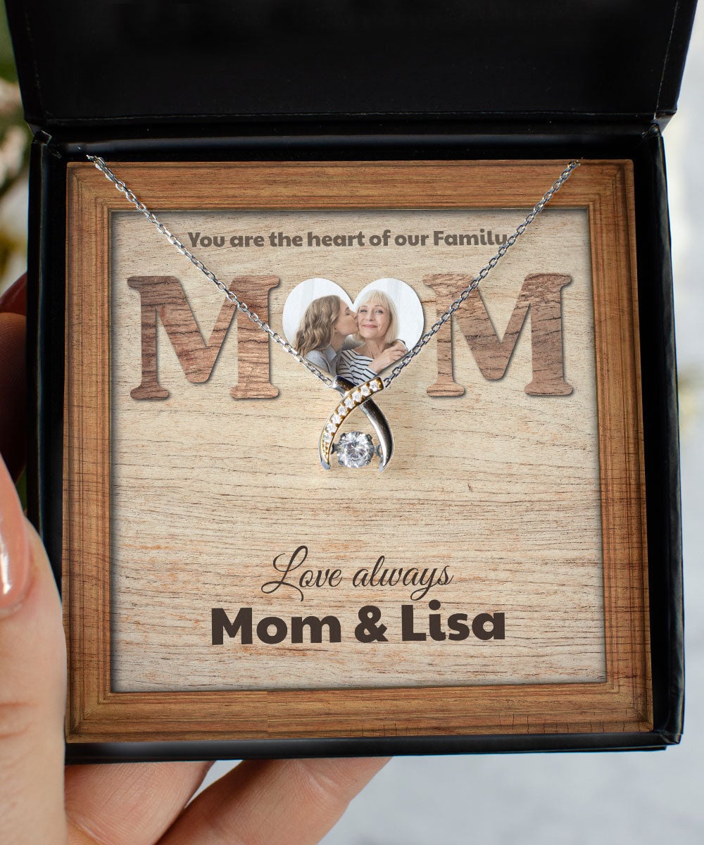 You Are The Heart Of Our Family Custom Name And Photo Wishbone Dancing Necklace Gift For Mom From Daughter 