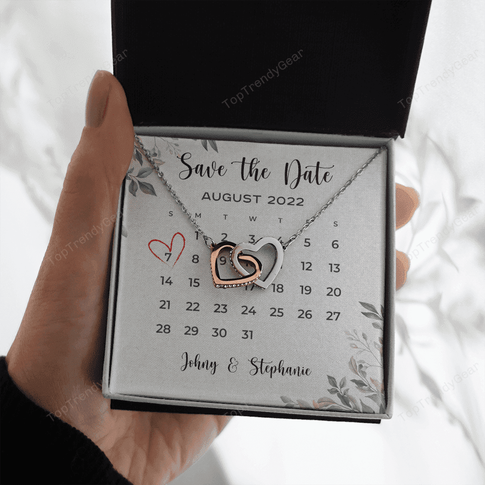 Save The Date Happy Wedding Anniversary Custom Name Date Interlocking Hearts Necklace Anniversary Gifts For Her 