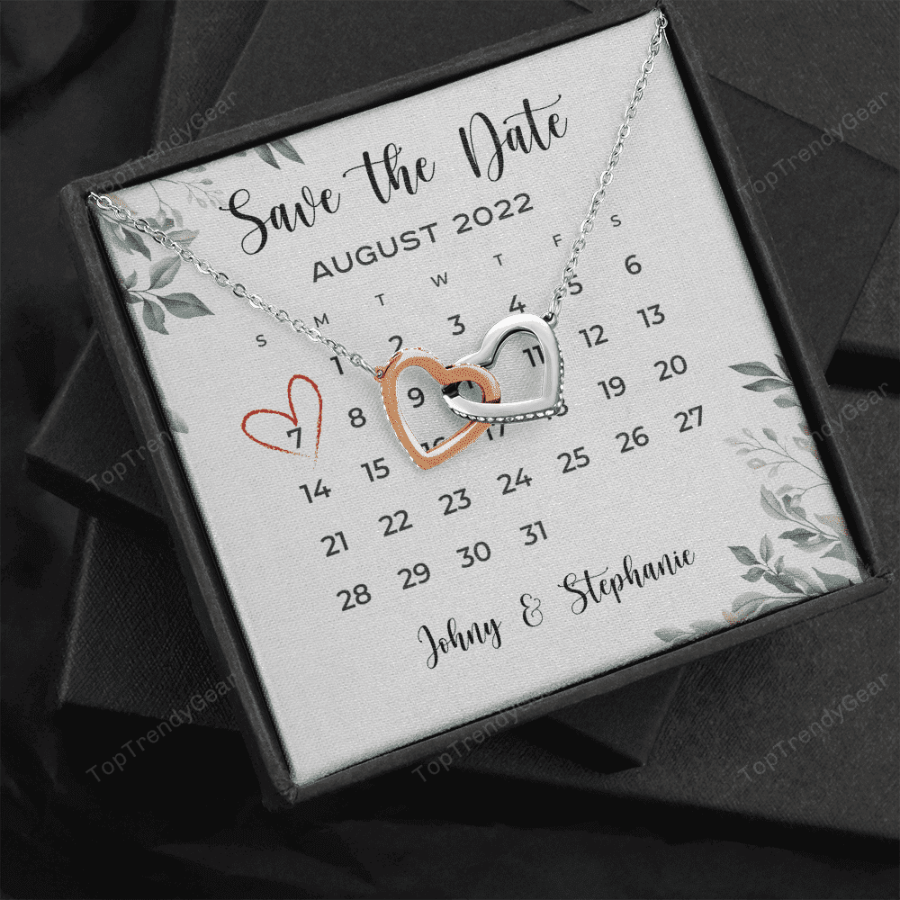 Save The Date Happy Wedding Anniversary Custom Name Date Interlocking Hearts Necklace Anniversary Gifts For Her 