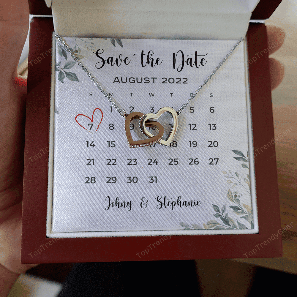 Save The Date Happy Wedding Anniversary Custom Name Date Interlocking Hearts Necklace Anniversary Gifts For Her 