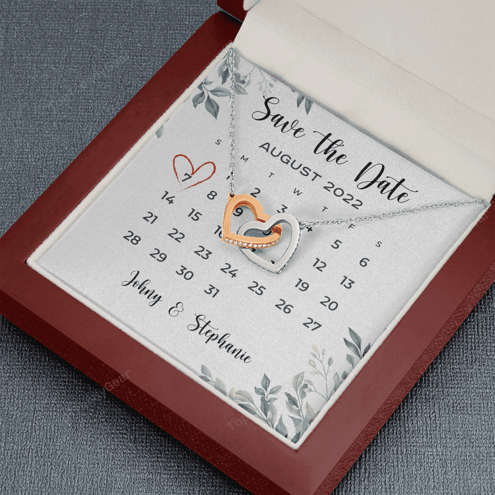 Save The Date Happy Wedding Anniversary Custom Name Date Interlocking Hearts Necklace Anniversary Gifts For Her 