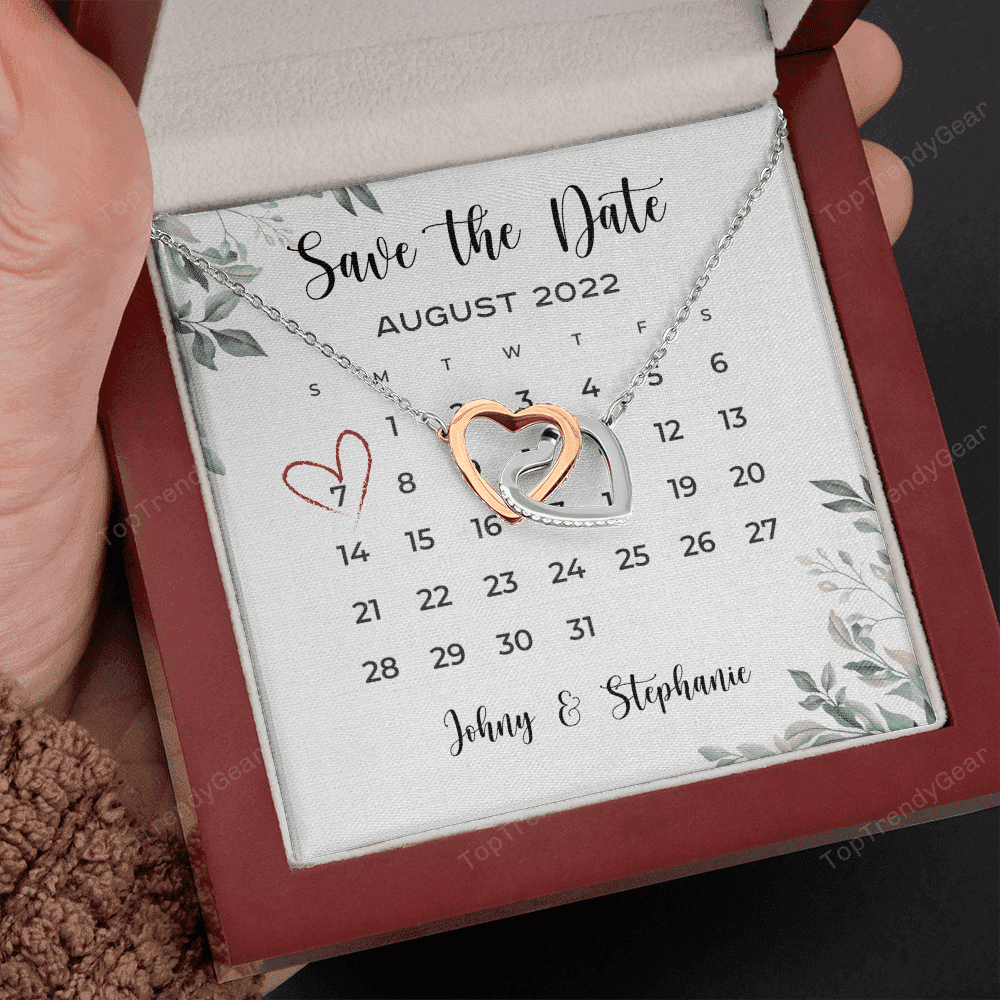 Save The Date Happy Wedding Anniversary Custom Name Date Interlocking Hearts Necklace Anniversary Gifts For Her 