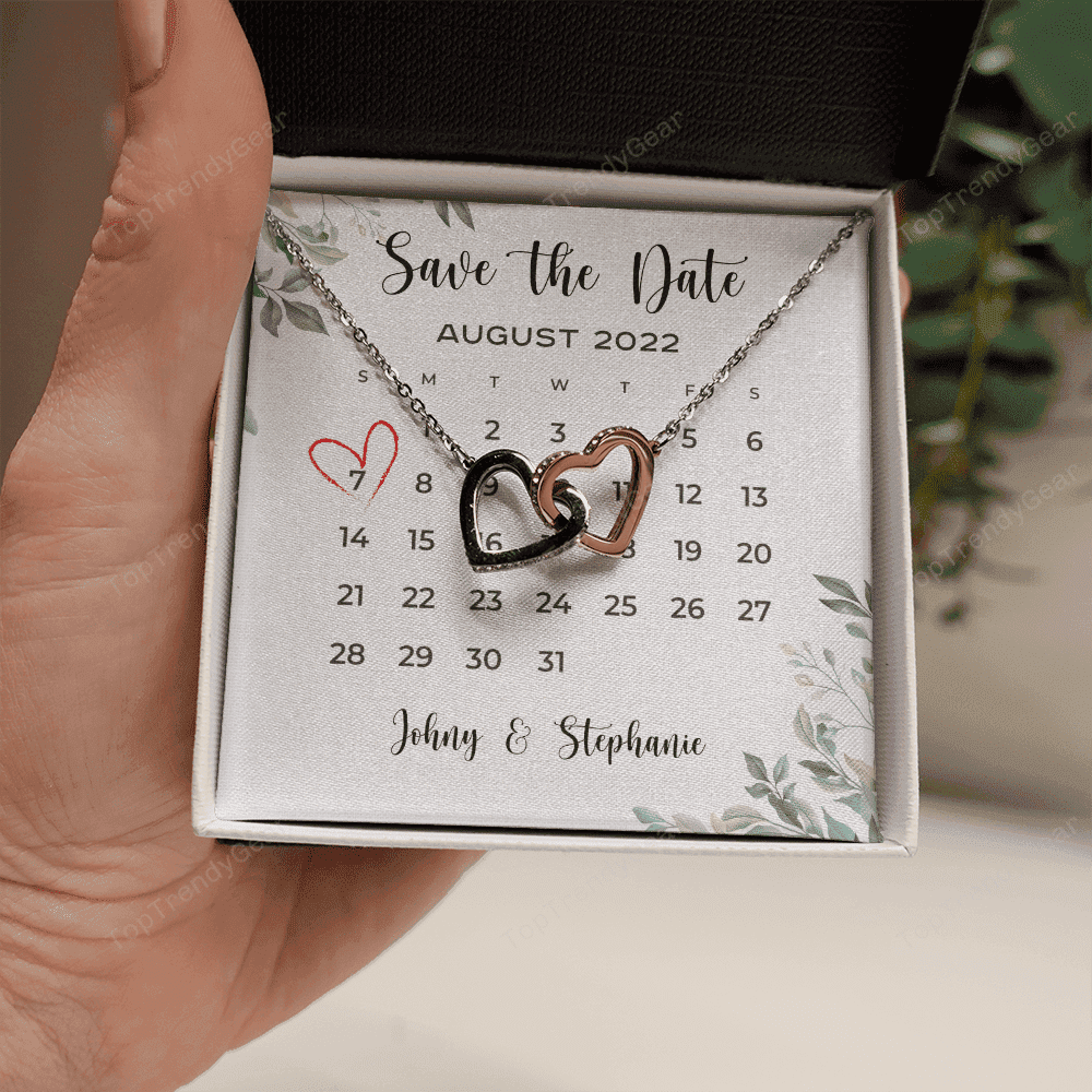 Save The Date Happy Wedding Anniversary Custom Name Date Interlocking Hearts Necklace Anniversary Gifts For Her 