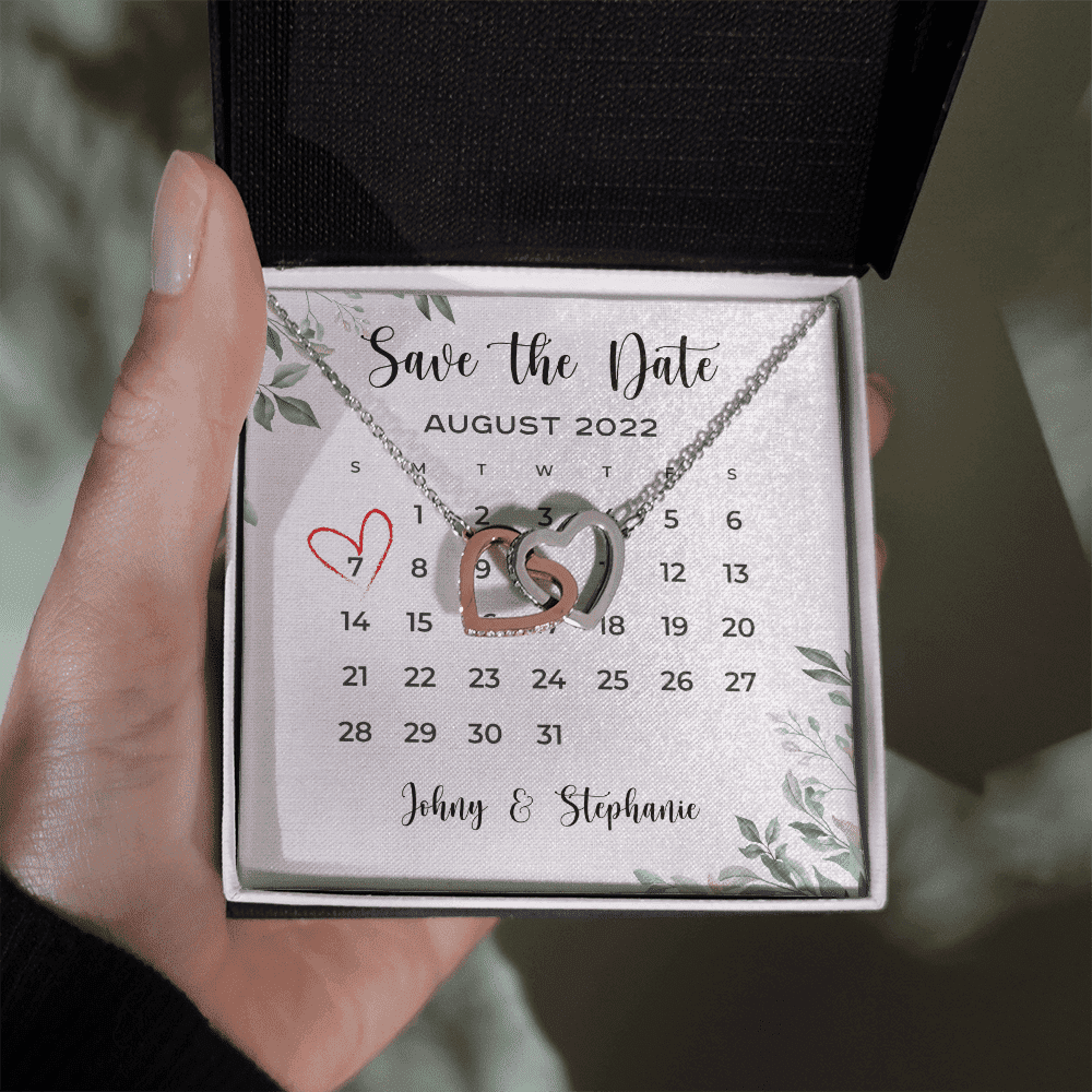 Save The Date Happy Wedding Anniversary Custom Name Date Interlocking Hearts Necklace Anniversary Gifts For Her 