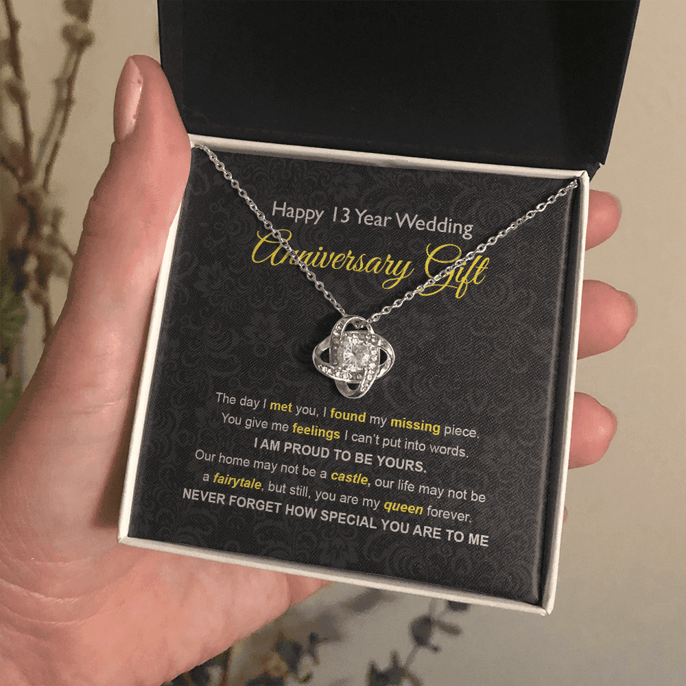 Wife Necklace, 13th Wedding Anniversary Necklace Gift Ideas For Wife Love Knot Necklace