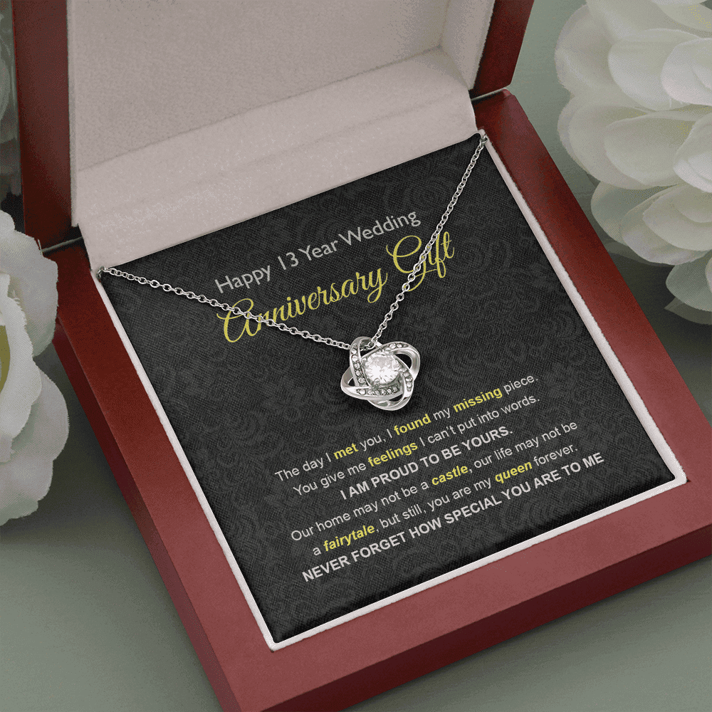 Wife Necklace, 13th Wedding Anniversary Necklace Gift Ideas For Wife Love Knot Necklace