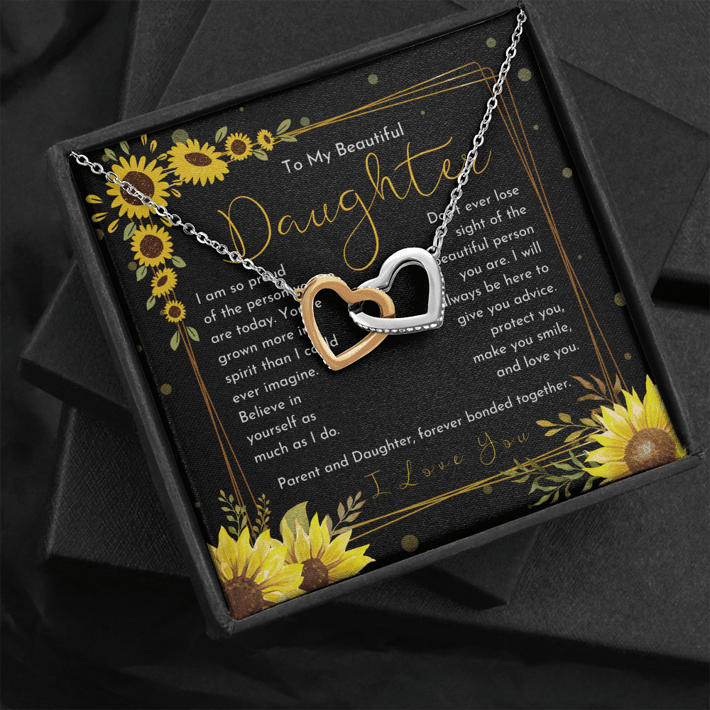 Gift For Daughter I Will Always Be Here Floral Dainty Sunflower Interlocking Heart Necklace 