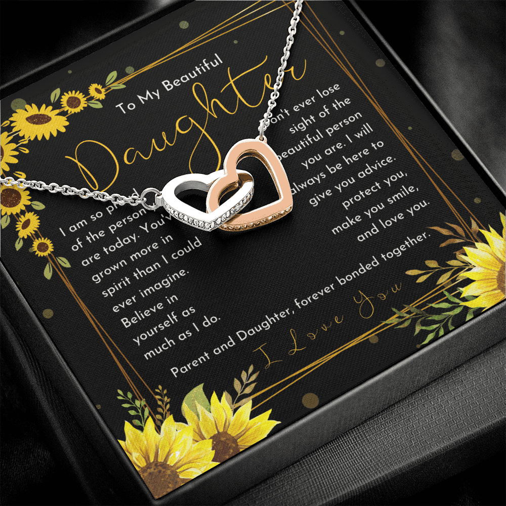 Gift For Daughter I Will Always Be Here Floral Dainty Sunflower Interlocking Heart Necklace 