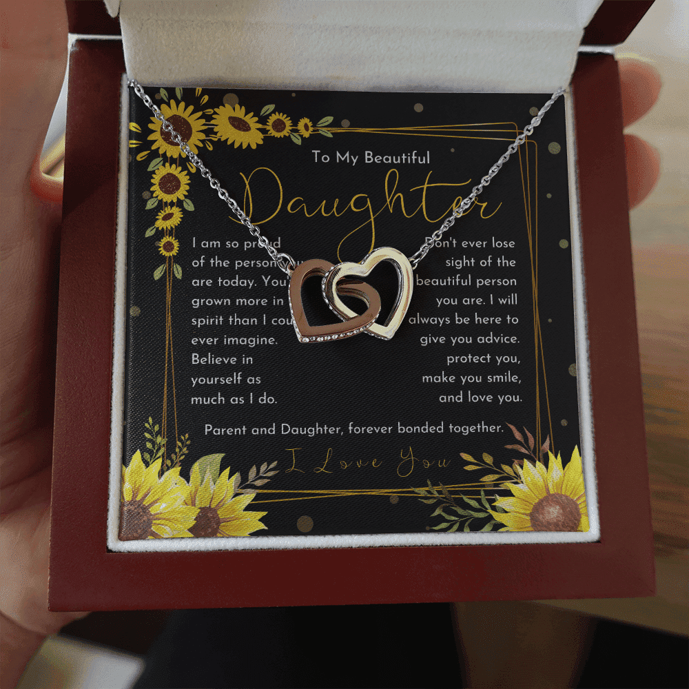 Gift For Daughter I Will Always Be Here Floral Dainty Sunflower Interlocking Heart Necklace 
