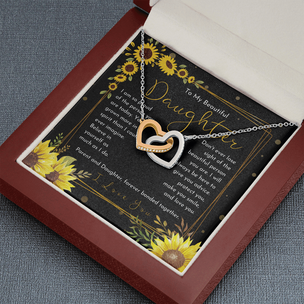 Gift For Daughter I Will Always Be Here Floral Dainty Sunflower Interlocking Heart Necklace 
