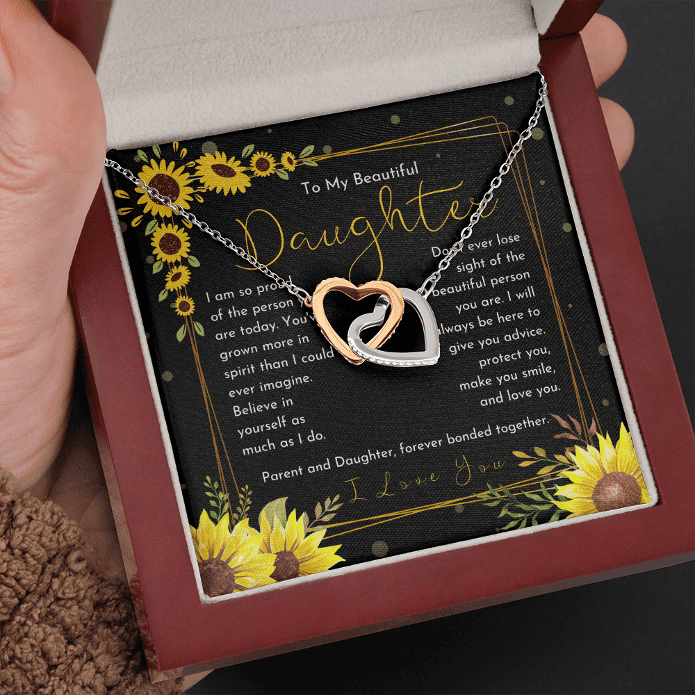 Gift For Daughter I Will Always Be Here Floral Dainty Sunflower Interlocking Heart Necklace 