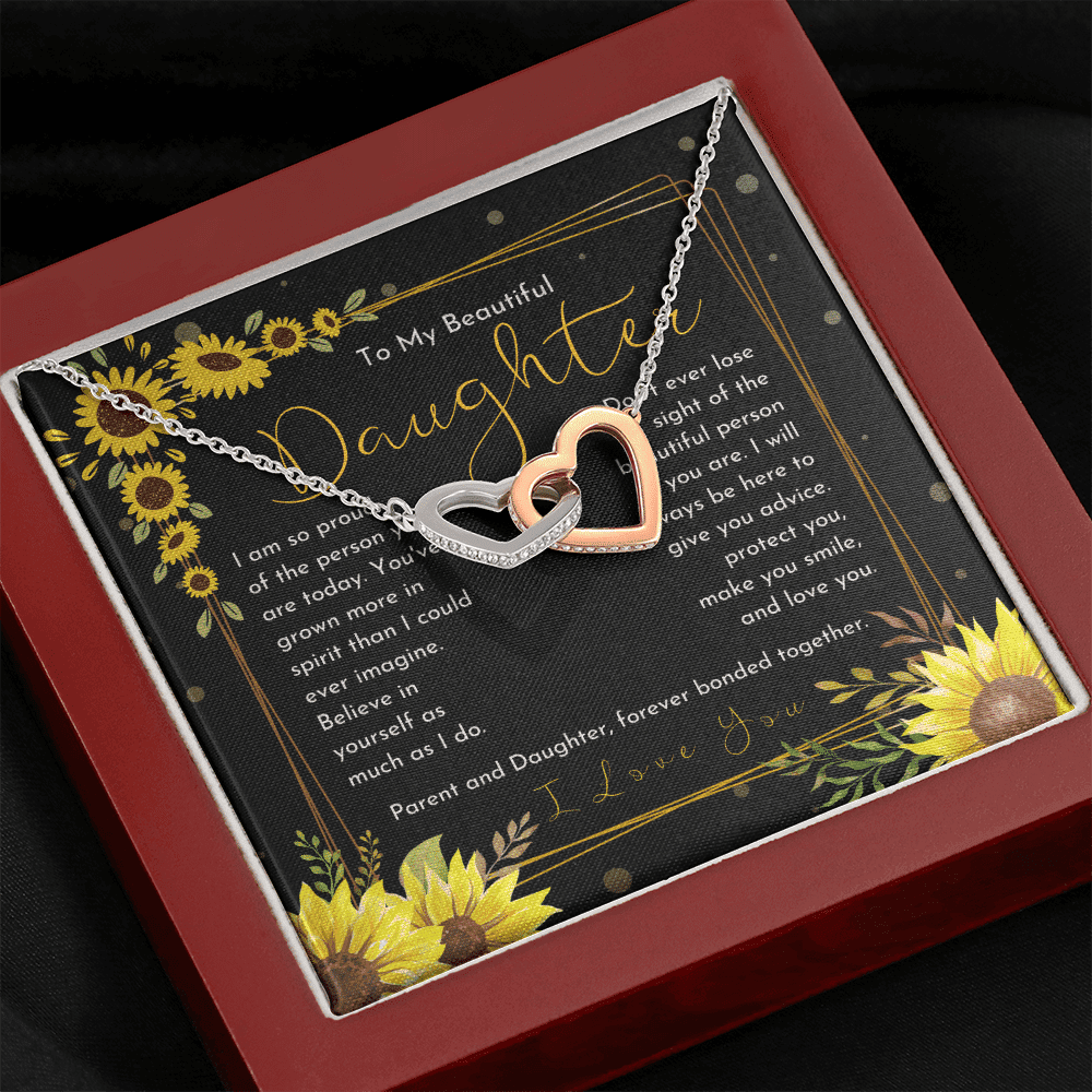 Gift For Daughter I Will Always Be Here Floral Dainty Sunflower Interlocking Heart Necklace 