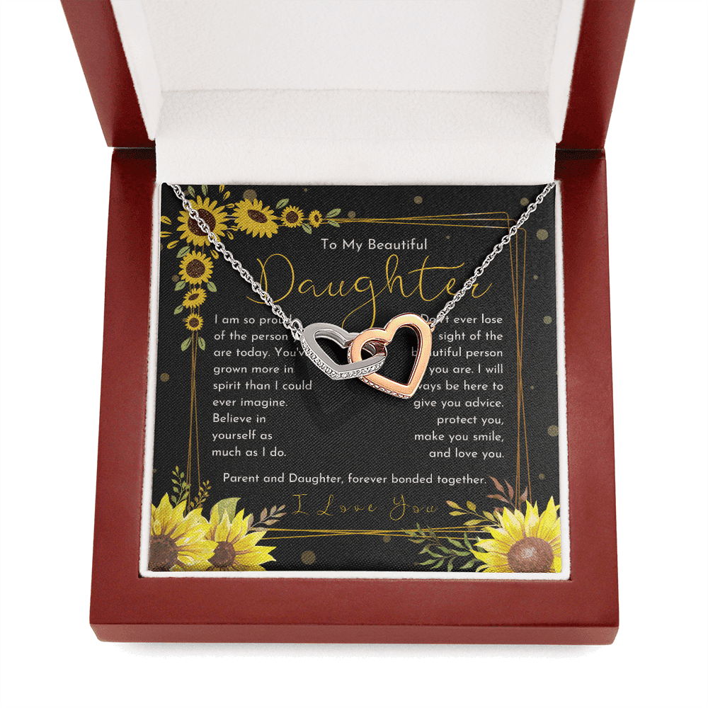 Gift For Daughter I Will Always Be Here Floral Dainty Sunflower Interlocking Heart Necklace 