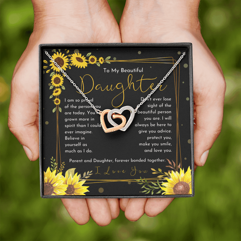 Gift For Daughter I Will Always Be Here Floral Dainty Sunflower Interlocking Heart Necklace 