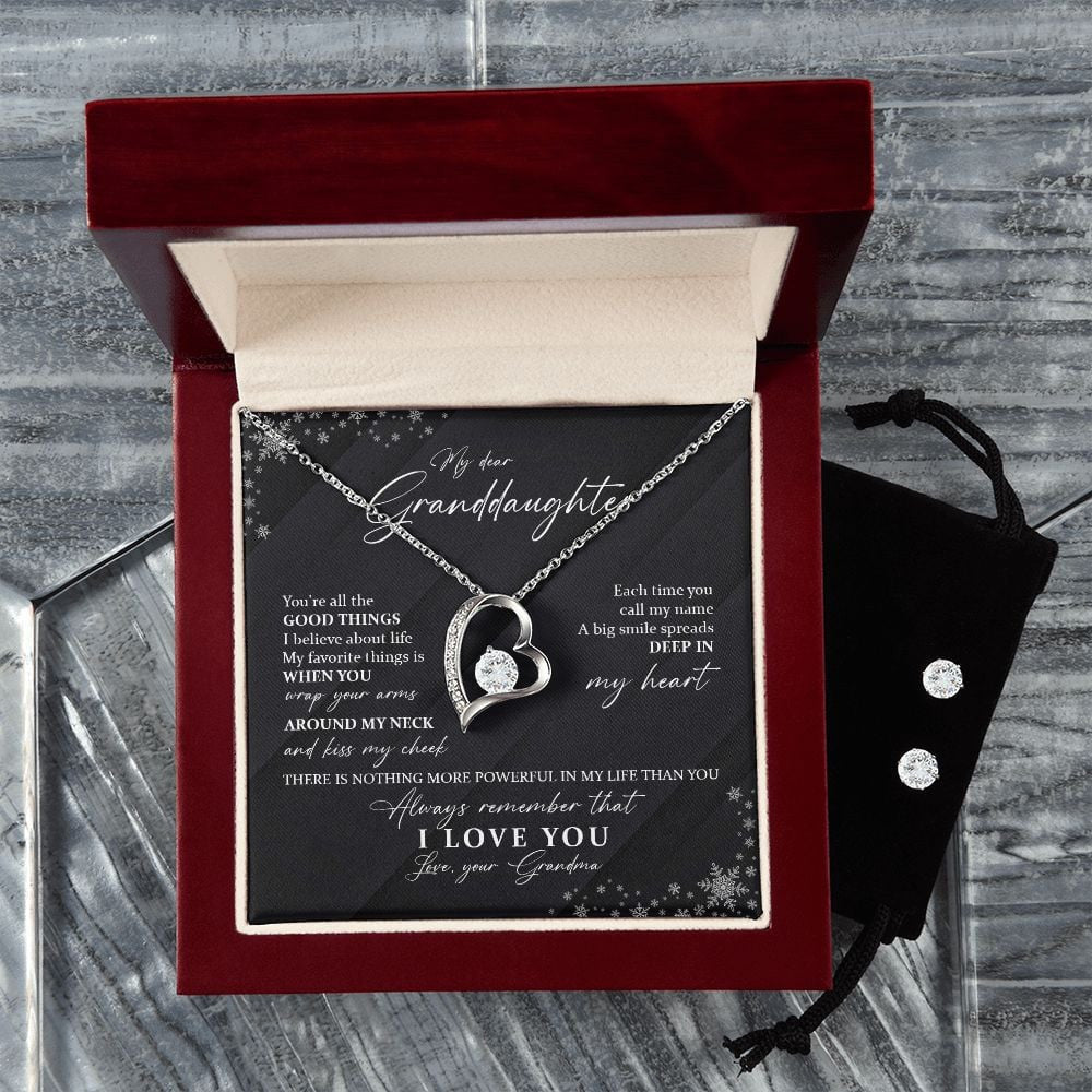 Granddaughter Necklace From Grandma There Is Nothing More Powerful In My Life Than You Forever Love Necklace With Free Cubic Zirconia Earrings