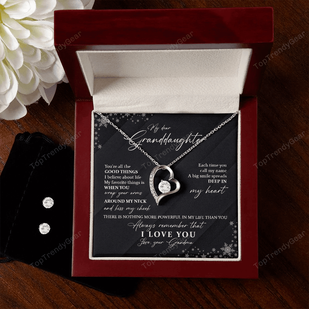Granddaughter Necklace From Grandma There Is Nothing More Powerful In My Life Than You Forever Love Necklace With Free Cubic Zirconia Earrings