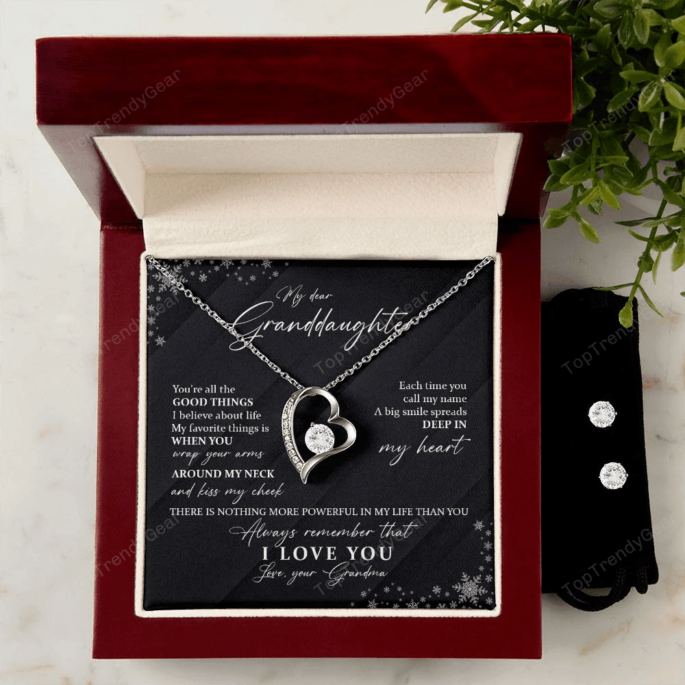Granddaughter Necklace From Grandma There Is Nothing More Powerful In My Life Than You Forever Love Necklace With Free Cubic Zirconia Earrings