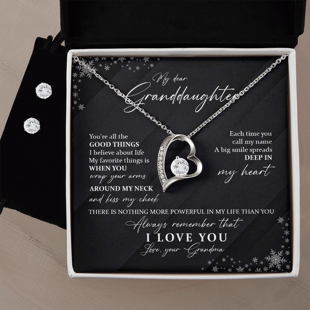 Granddaughter Necklace From Grandma There Is Nothing More Powerful In My Life Than You Forever Love Necklace With Free Cubic Zirconia Earrings