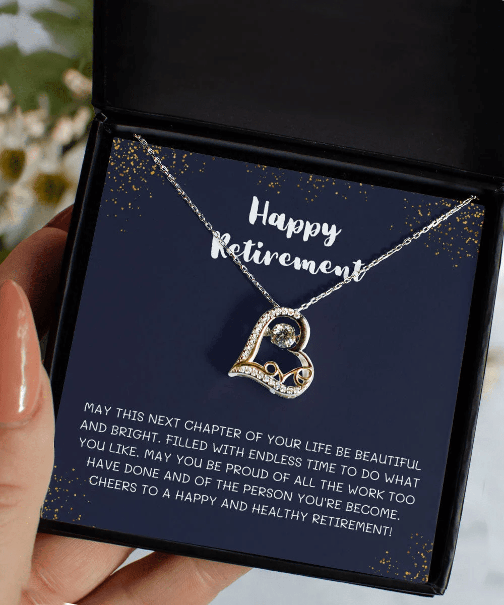 Happy Retirement On Dark Blue Background Gift Gift For Her Love Dancing Necklace