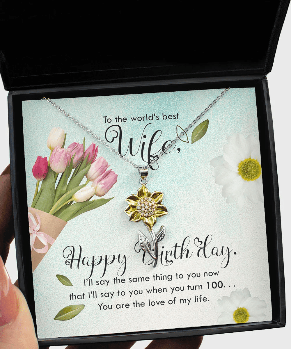To The Worlds Best Wife Happy Birthday Sunflower Pendant Necklace