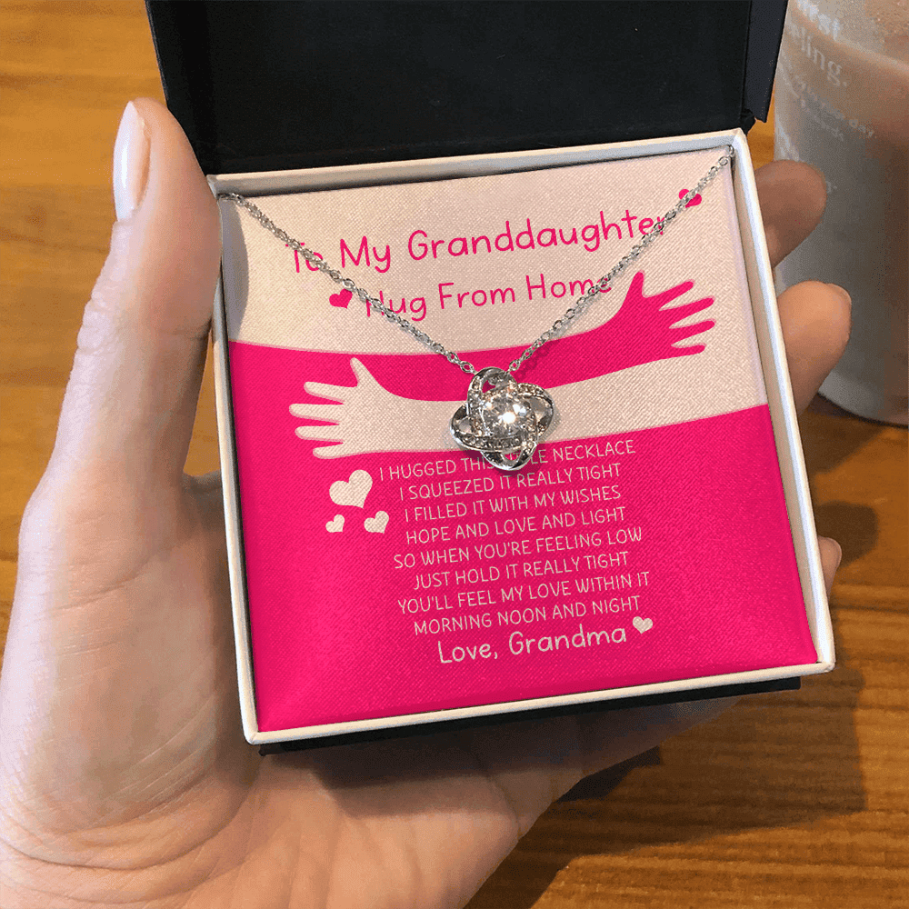 Granddaughter Necklace Hugs From Home Gift For Granddaughter Love Knot Gold Necklace