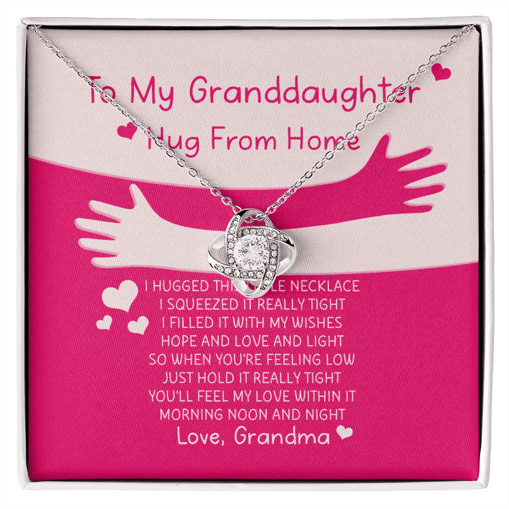 Granddaughter Necklace Hugs From Home Gift For Granddaughter Love Knot Gold Necklace