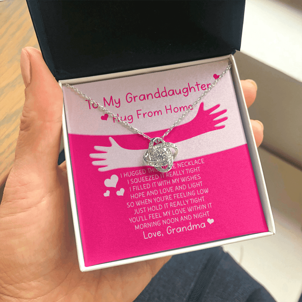 Granddaughter Necklace Hugs From Home Gift For Granddaughter Love Knot Gold Necklace