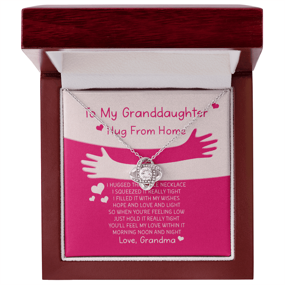 Granddaughter Necklace Hugs From Home Gift For Granddaughter Love Knot Gold Necklace