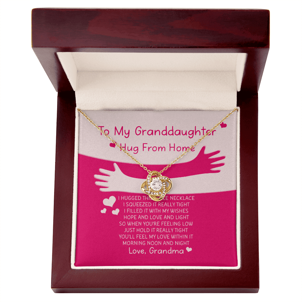 Granddaughter Necklace Hugs From Home Gift For Granddaughter Love Knot Gold Necklace