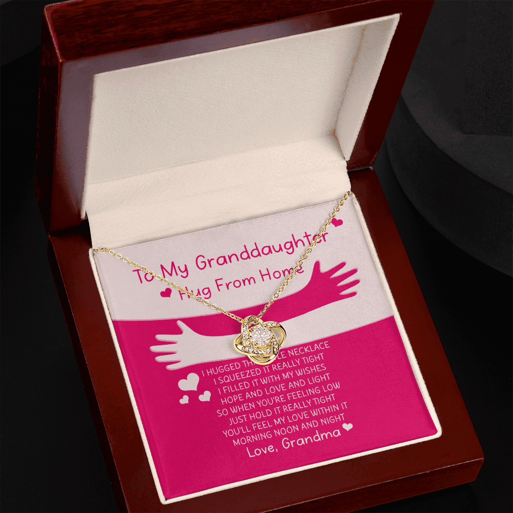 Granddaughter Necklace Hugs From Home Gift For Granddaughter Love Knot Gold Necklace