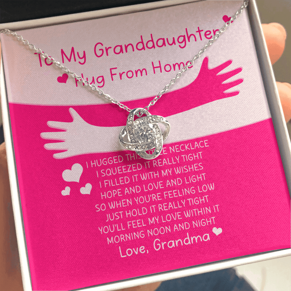 Granddaughter Necklace Hugs From Home Gift For Granddaughter Love Knot Gold Necklace