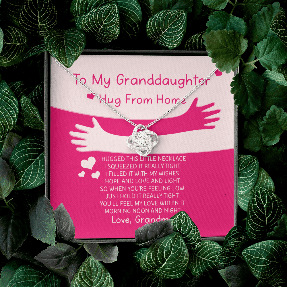 Granddaughter Necklace Hugs From Home Gift For Granddaughter Love Knot Gold Necklace