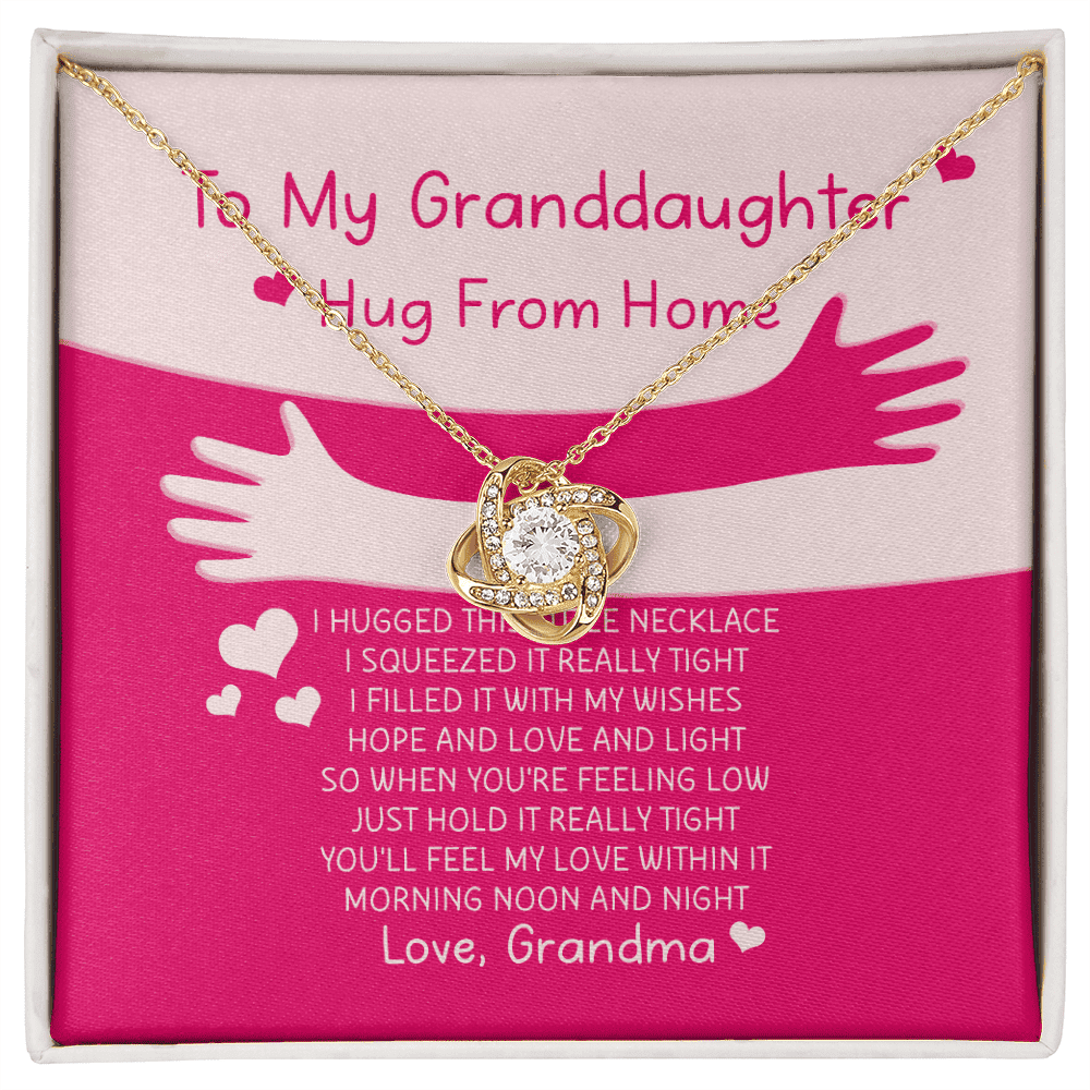 Granddaughter Necklace Hugs From Home Gift For Granddaughter Love Knot Gold Necklace