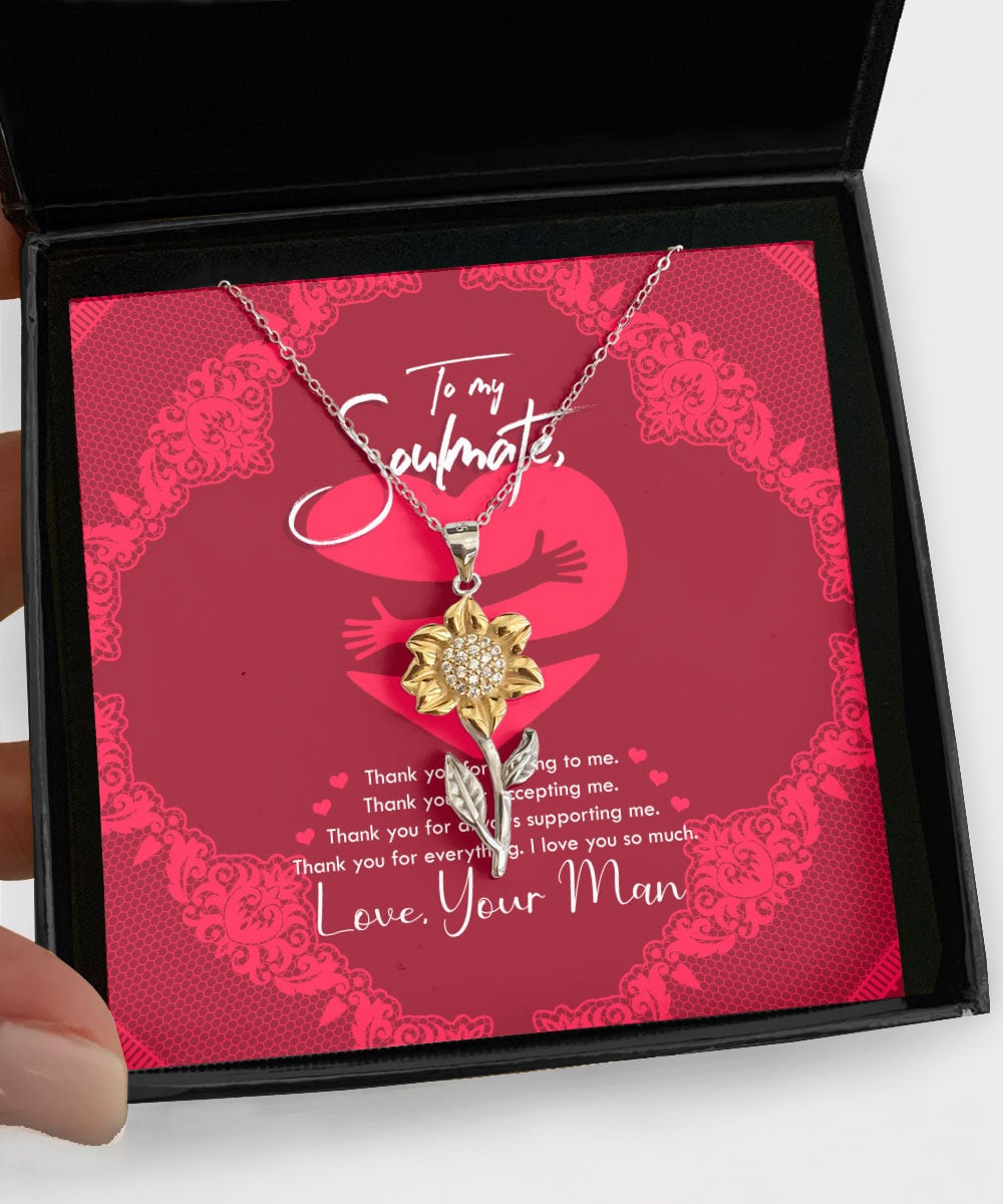 To My Soulmate Thank You For Everything Sunflower Pendant Necklace