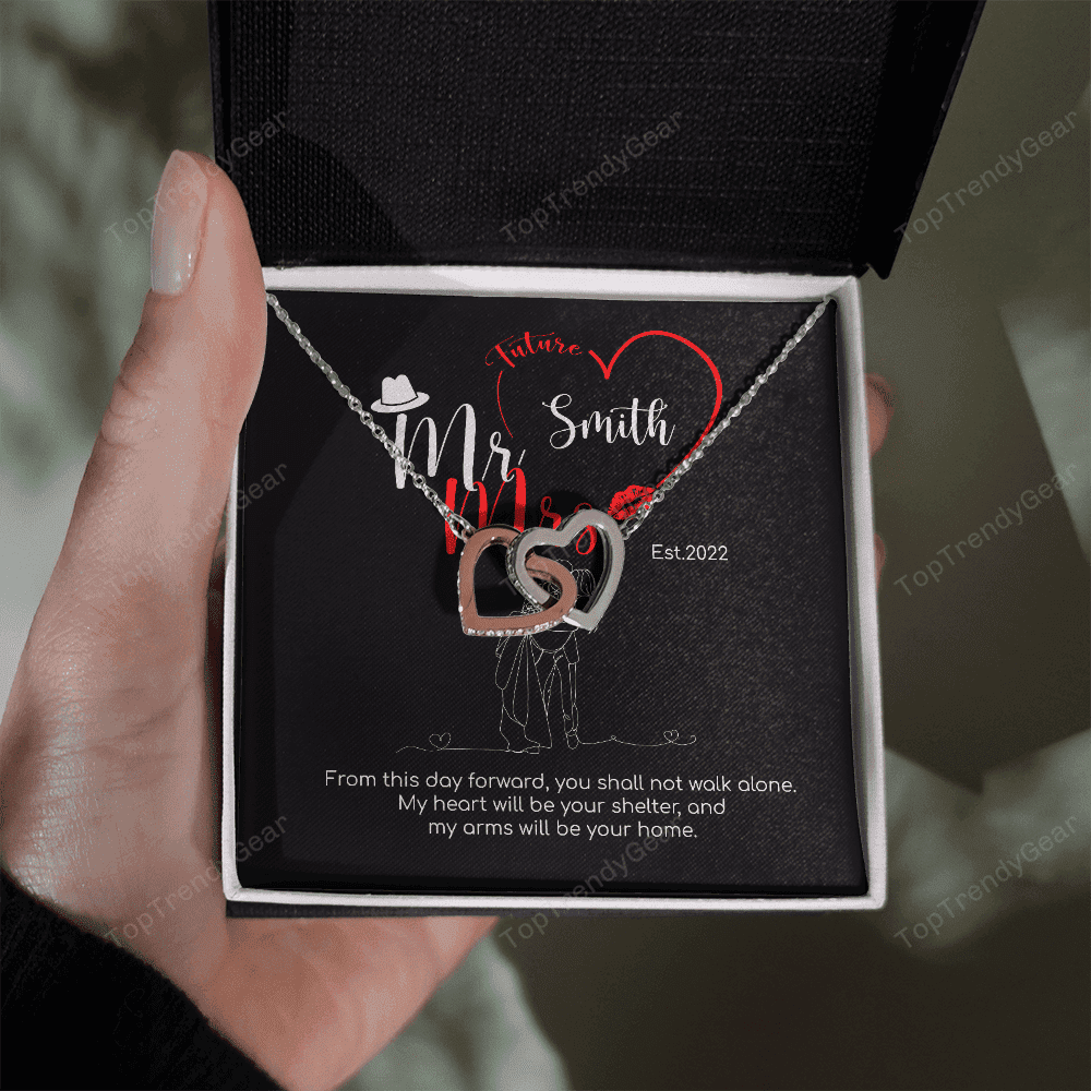 Mr. & Mrs. Custom Name And Date Interlocking Hearts Necklace Anniversary Presents By Year 