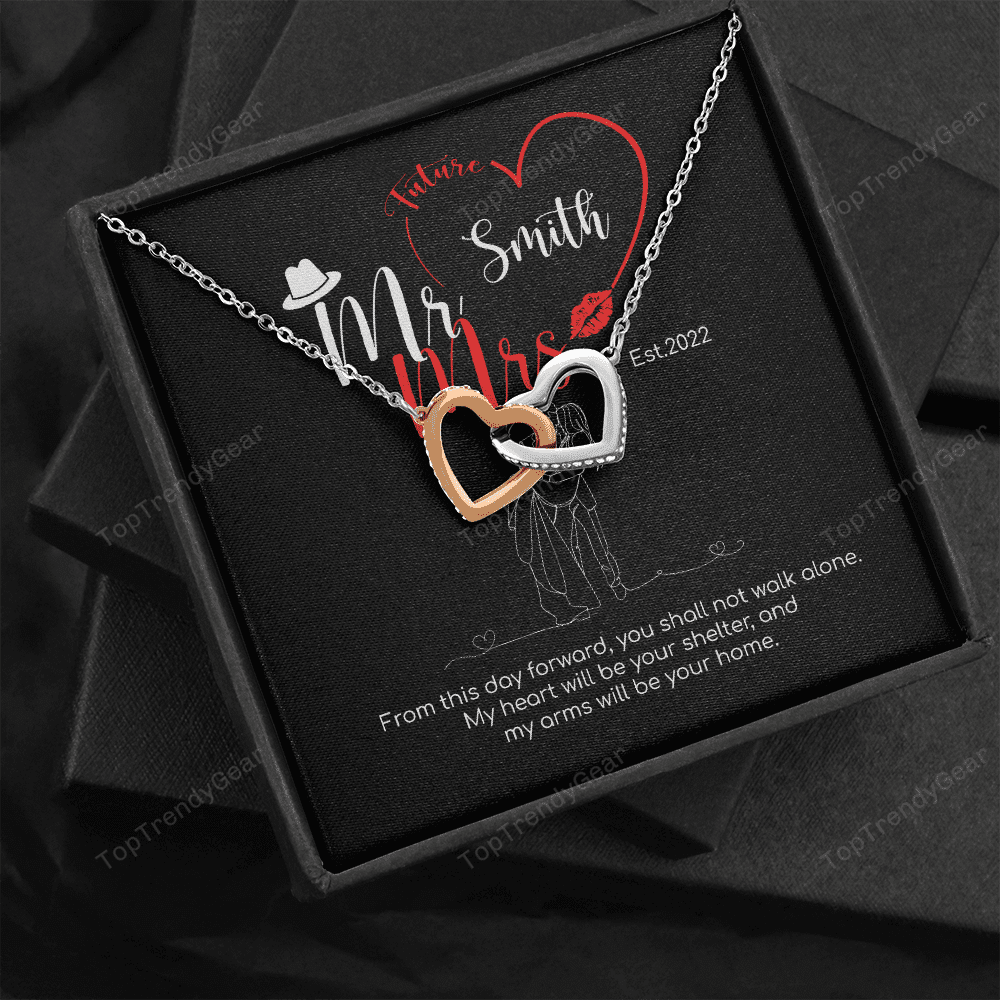 Mr. & Mrs. Custom Name And Date Interlocking Hearts Necklace Anniversary Presents By Year 
