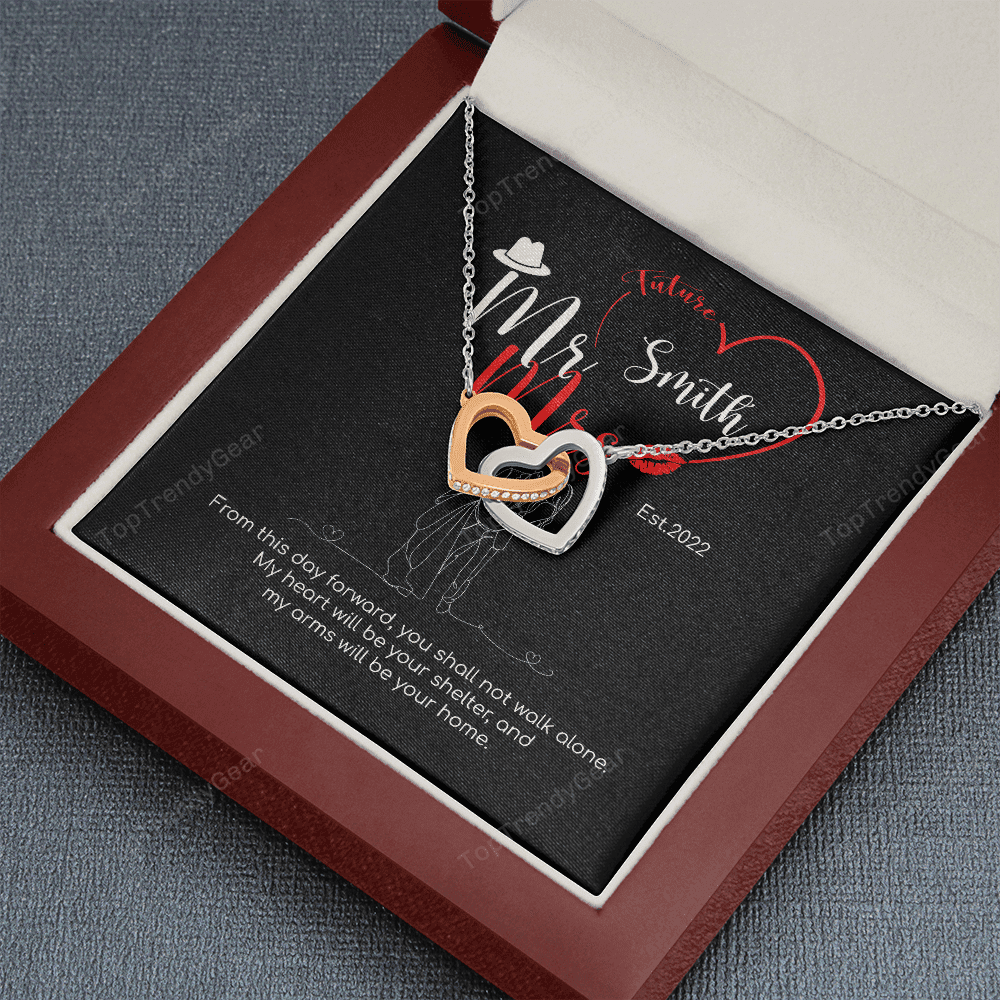 Mr. & Mrs. Custom Name And Date Interlocking Hearts Necklace Anniversary Presents By Year 