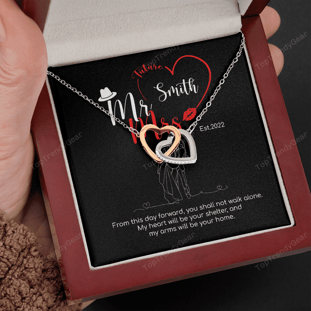 Mr. & Mrs. Custom Name And Date Interlocking Hearts Necklace Anniversary Presents By Year 