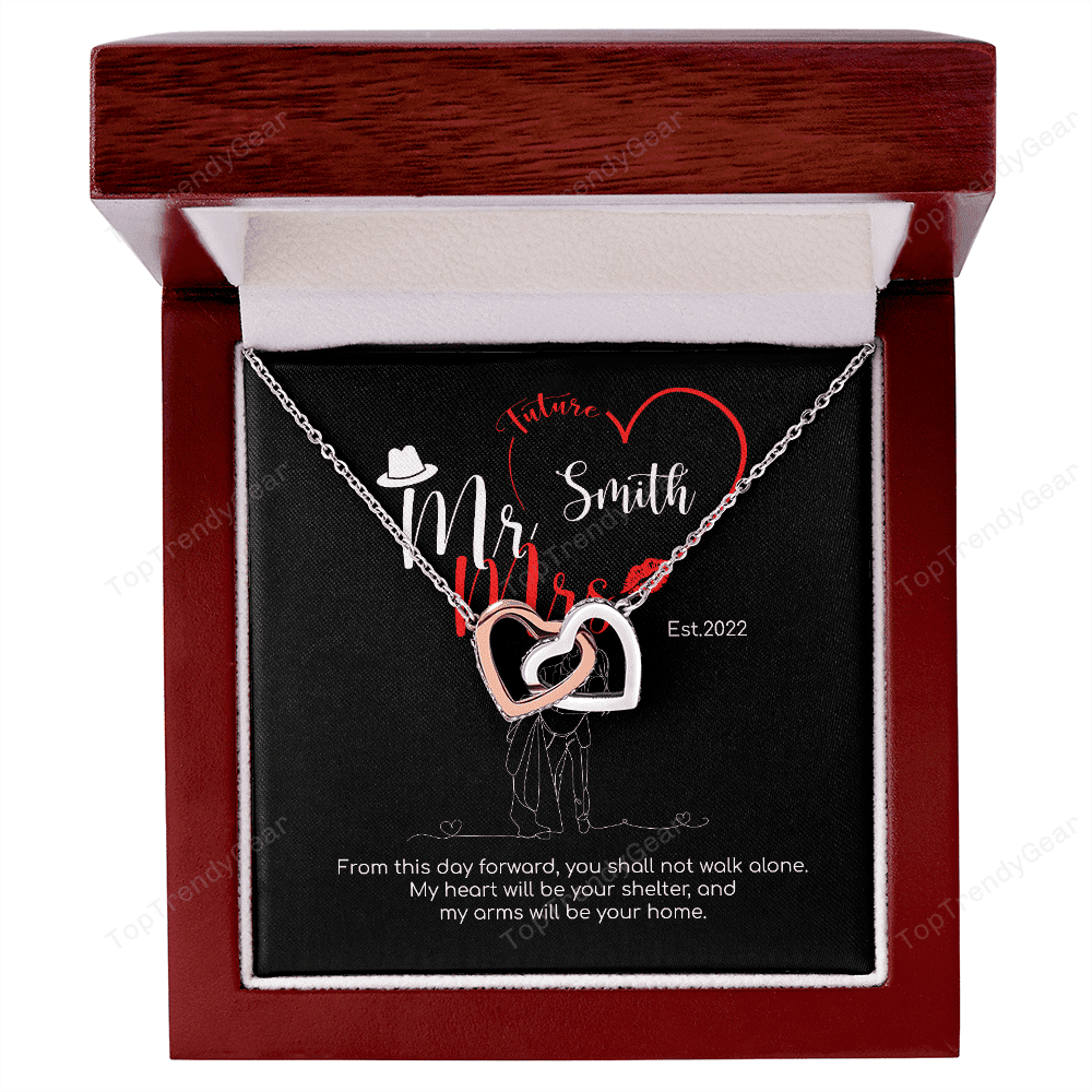 Mr. & Mrs. Custom Name And Date Interlocking Hearts Necklace Anniversary Presents By Year 
