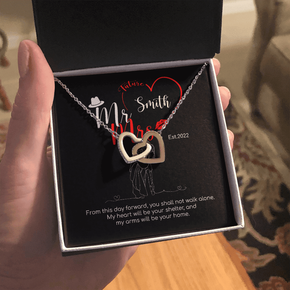 Mr. & Mrs. Custom Name And Date Interlocking Hearts Necklace Anniversary Presents By Year 