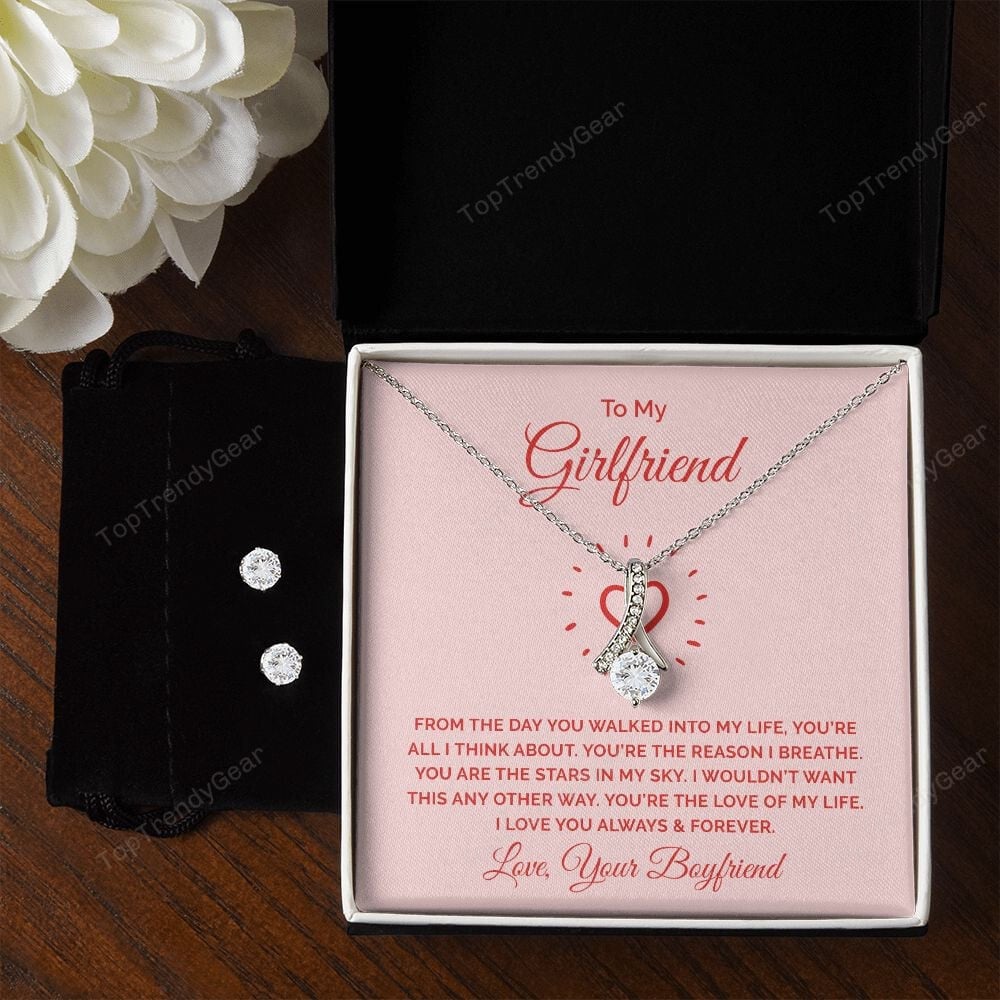 To My Girlfriend You Are All I Think About From Boyfriend Alluring Beauty Necklace Set Gift For Her