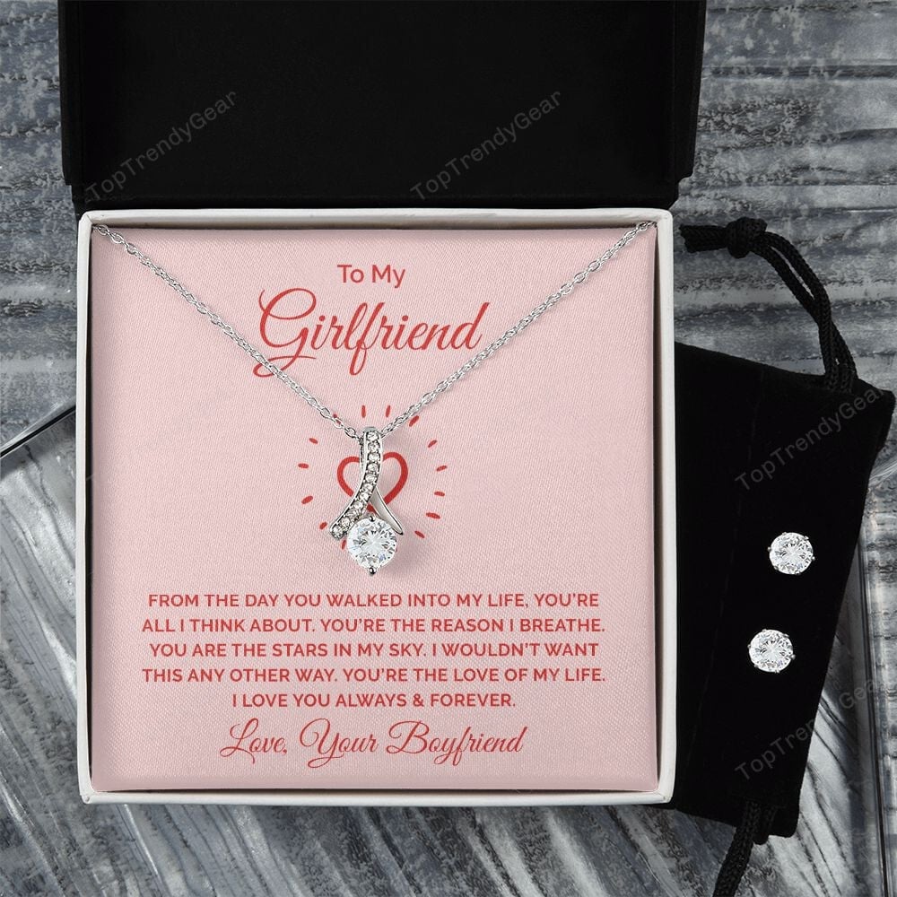 To My Girlfriend You Are All I Think About From Boyfriend Alluring Beauty Necklace Set Gift For Her