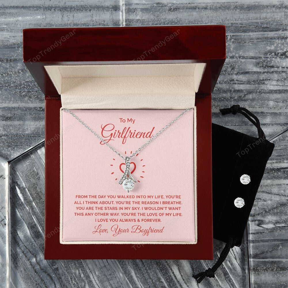 To My Girlfriend You Are All I Think About From Boyfriend Alluring Beauty Necklace Set Gift For Her
