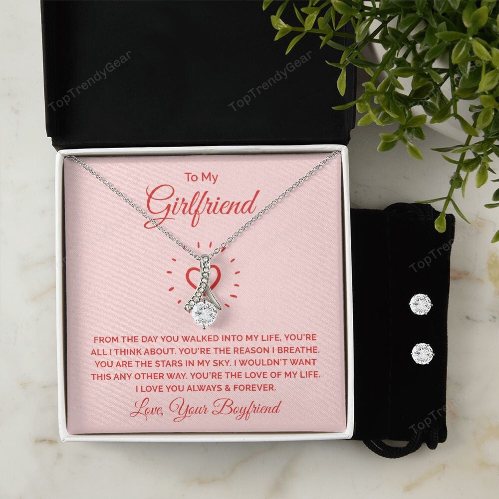 To My Girlfriend You Are All I Think About From Boyfriend Alluring Beauty Necklace Set Gift For Her
