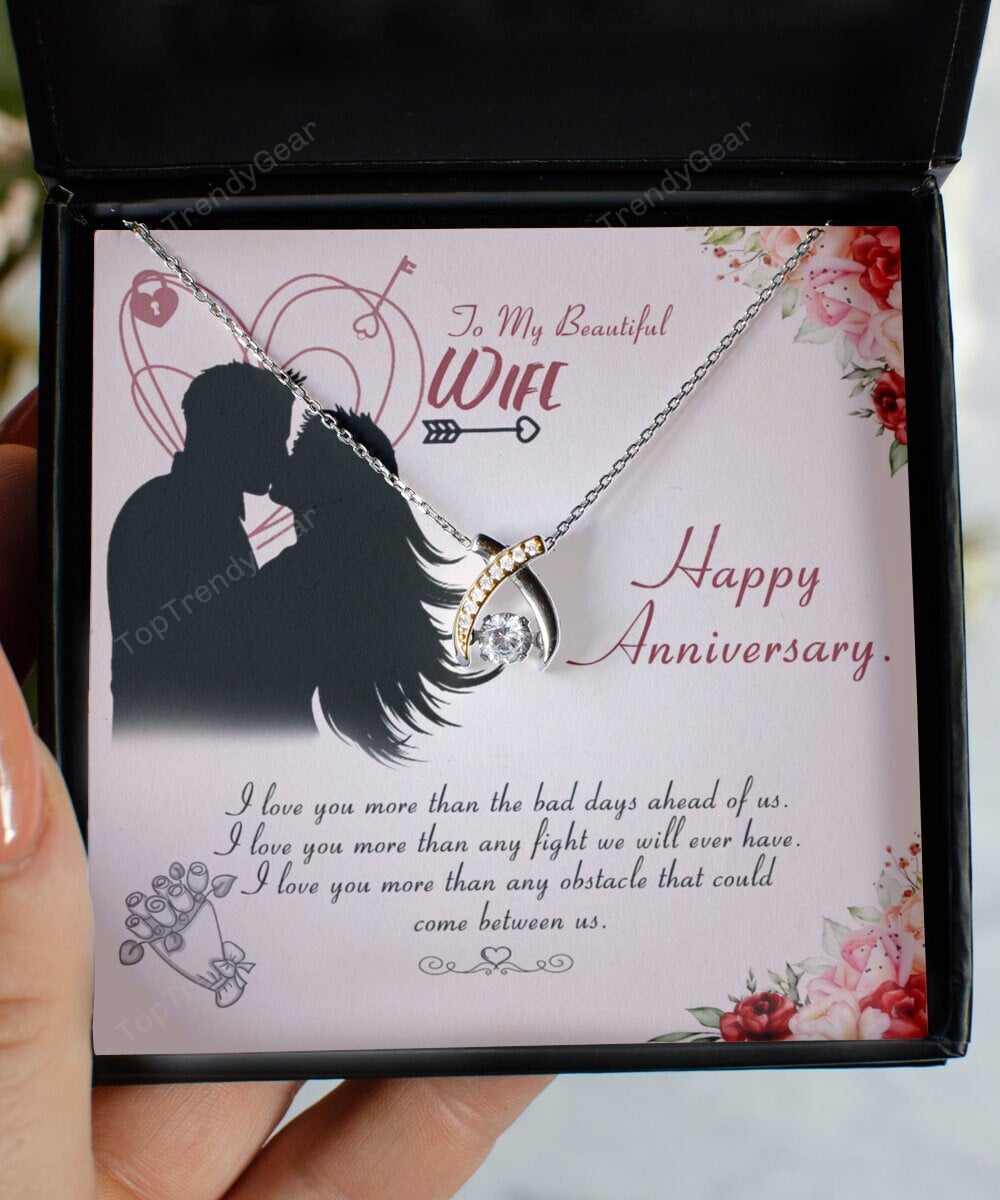 To My Beautiful Wife Happy Anniversary Wishbone Dancing Necklace For Women