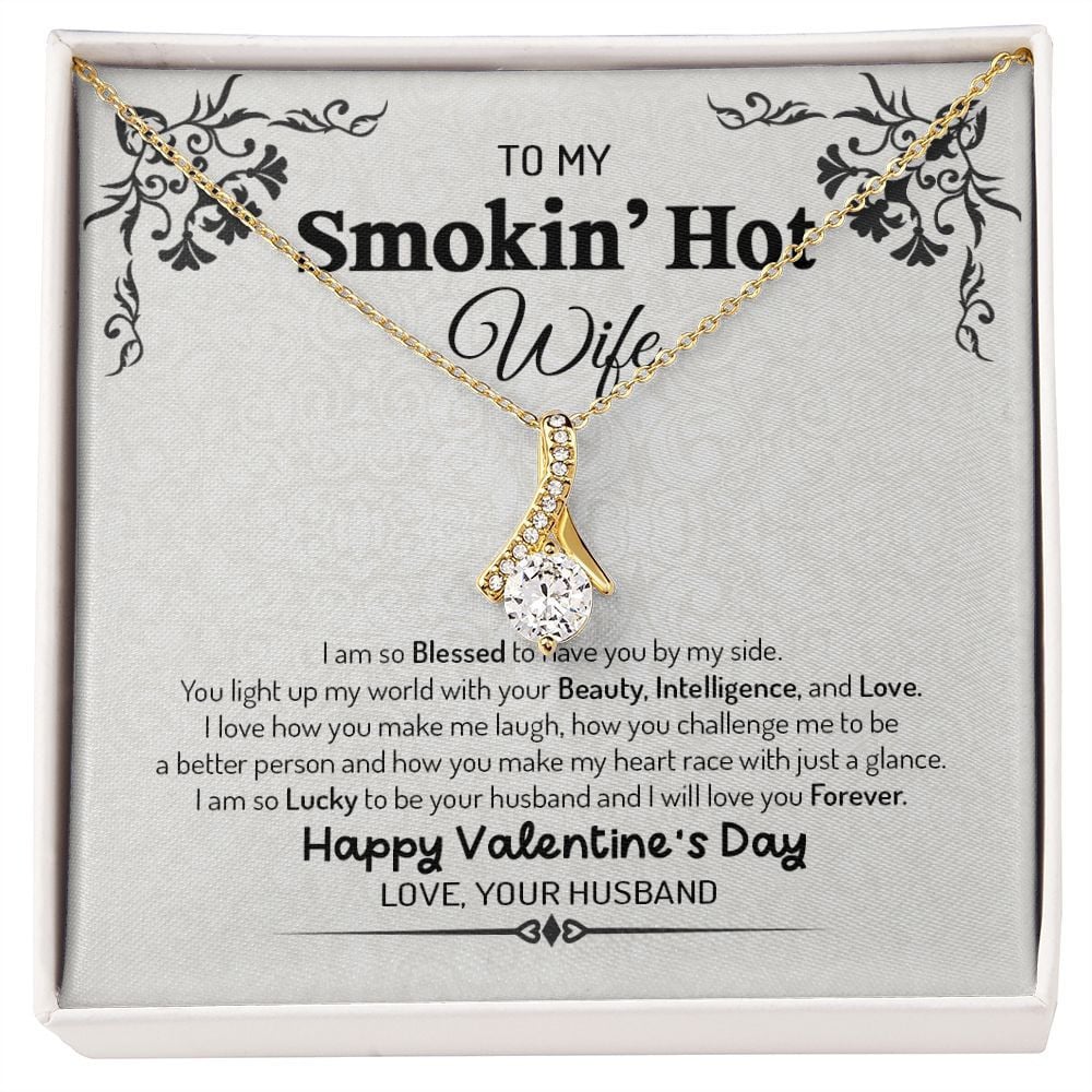 Wife Necklace, To My Smoking Hot Wife You Light Of My World Love Messages Alluring Beauty Gold Necklace To My Wife