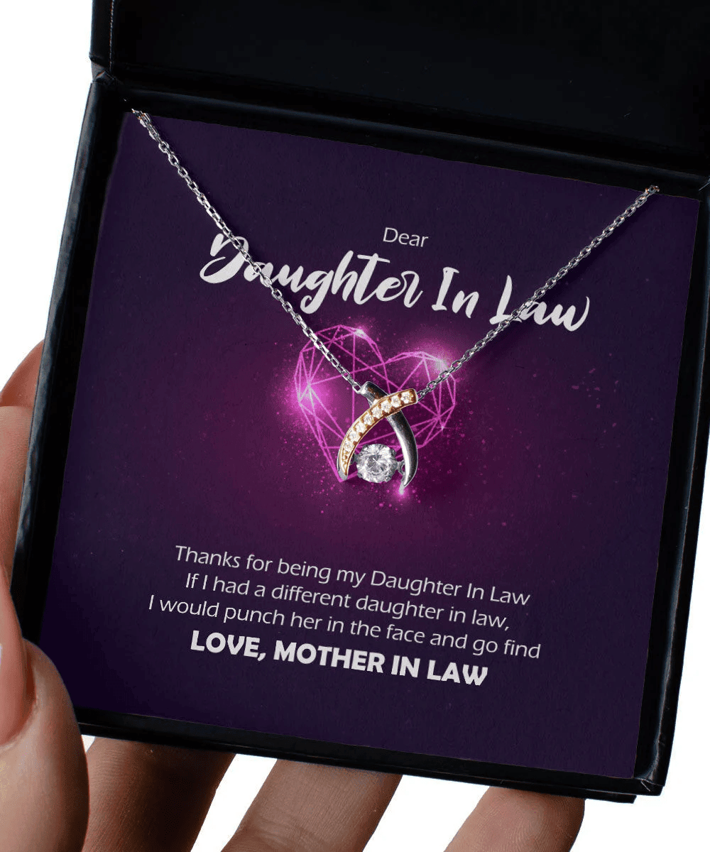 Thanks For Being My Daughter In Law Giving Daughter In Law Wishbone Dancing Necklace