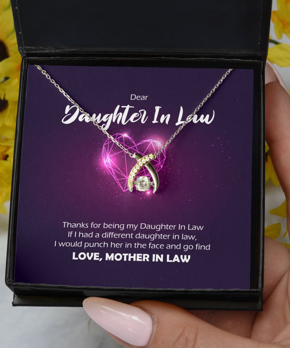 Thanks For Being My Daughter In Law Giving Daughter In Law Wishbone Dancing Necklace