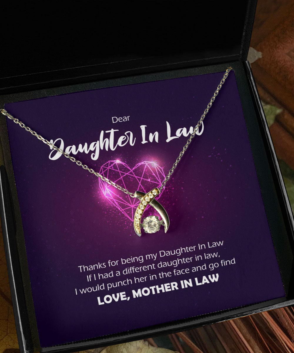 Thanks For Being My Daughter In Law Giving Daughter In Law Wishbone Dancing Necklace