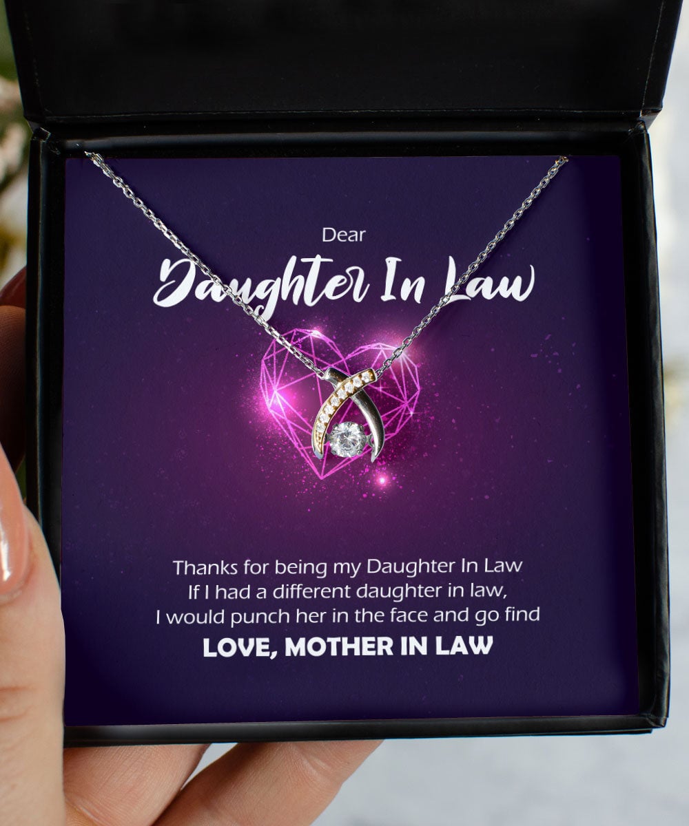 Thanks For Being My Daughter In Law Giving Daughter In Law Wishbone Dancing Necklace